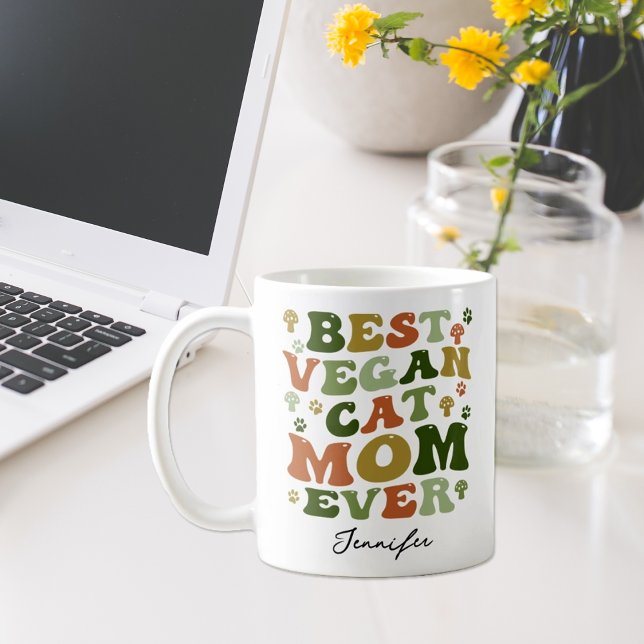 Cute Retro Vegan Cat Mum, Custom Photo  Coffee Mug (Creator Uploaded)