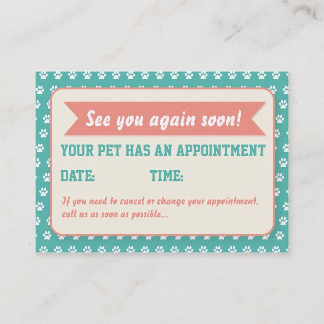 Cute Retro Veterinary Appointment Card (Front)