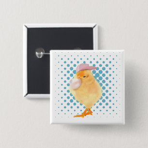Cute Retro Vibes Chick Blowing Bubblegum White 15 Cm Square Badge