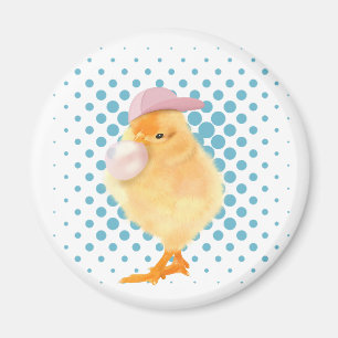 Cute Retro Vibes Chick Blowing Bubblegum White Magnet