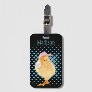 Cute Retro Vibes Chick Blowing Pink Bubblegum  Luggage Tag