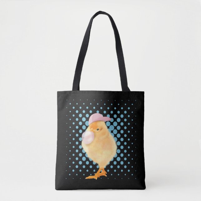 Cute Retro Vibes Chick Blowing Pink Bubblegum  Tote Bag (Front)