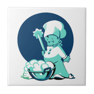 Cute Retro Vintage Blue Boy Chef Baker Tile