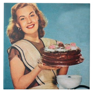 Cute retro vintage cake lady kitchen tile