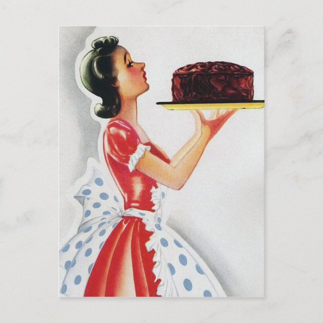 Cute retro vintage cake lady postcard any purpose (Front)