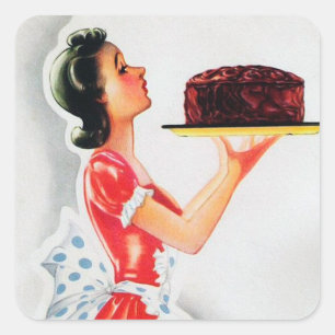 cute retro vintage cake lady  square sticker