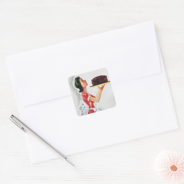 cute retro vintage cake lady  square sticker (Envelope)