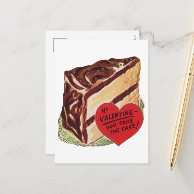 Cute retro vintage cake Valentine Holiday Postcard (Front/Back In Situ)