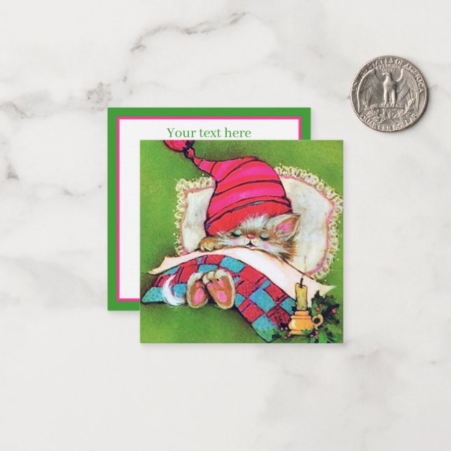 cute retro vintage Christmas cat add text Card (Front/Back In Situ)