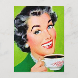cute retro vintage coffee lady postcard