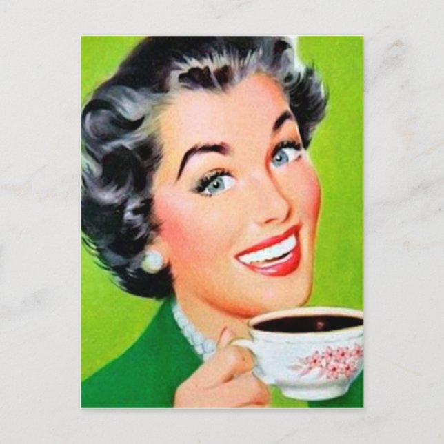 cute retro vintage coffee lady postcard (Front)