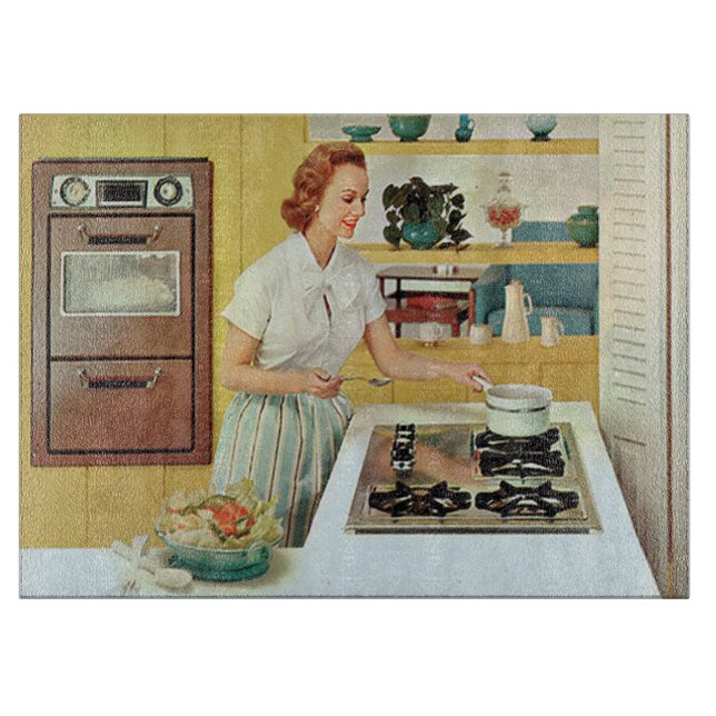 cute retro vintage cooking kitchen lady cutting board (Front)