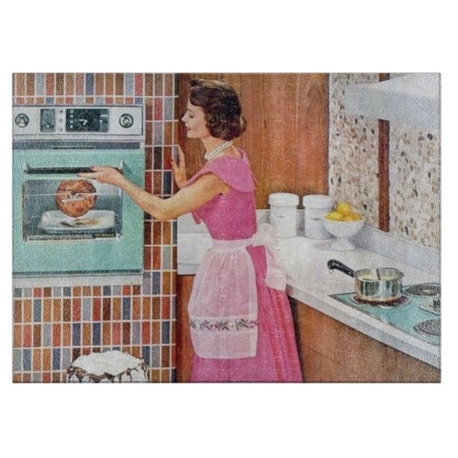 Cute retro vintage cooking lady kitchen cutting board (Front)