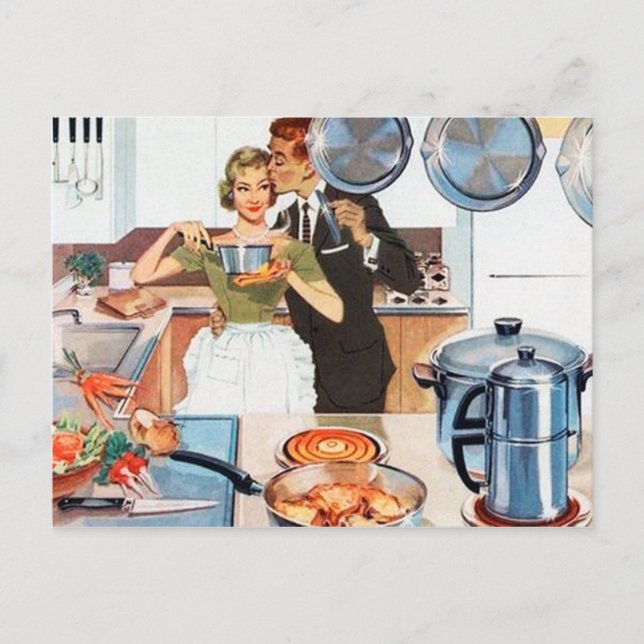 Cute retro vintage cooking lady kitchen postcard (Front)