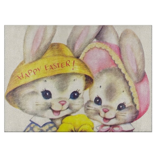 Cute retro vintage Easter bunnies Cutting Board (Front)