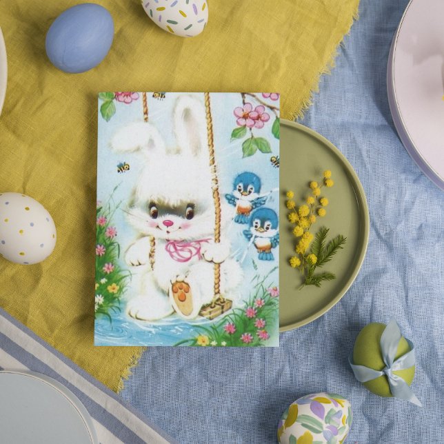 Cute retro vintage Easter bunny add message card (Creator Uploaded)