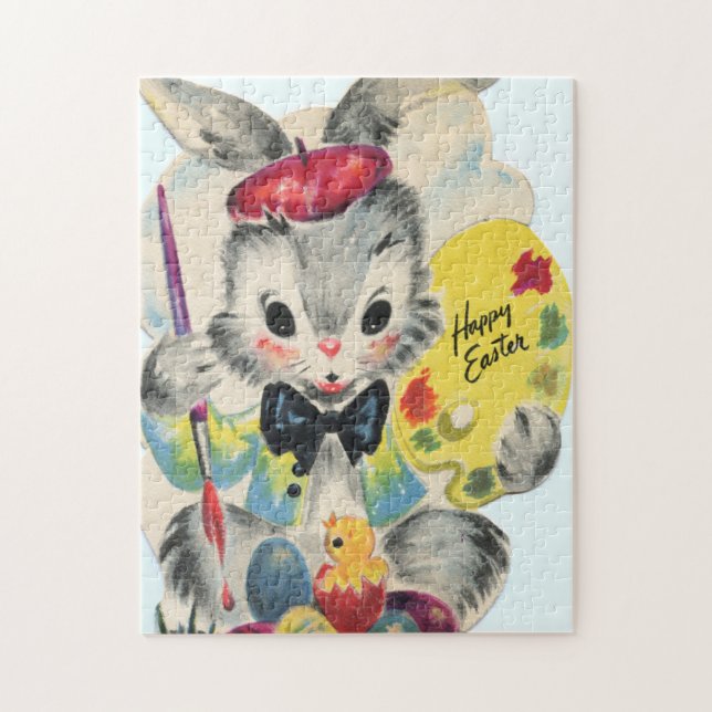 cute retro vintage Easter bunny Holiday  Jigsaw Puzzle (Vertical)