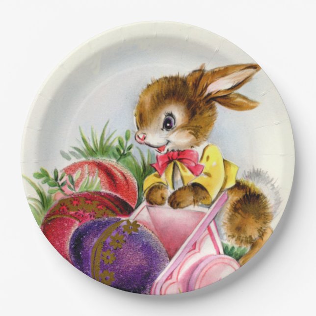 cute retro vintage Easter bunny Holiday Paper Plate (Front)