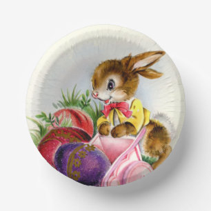 cute retro vintage Easter bunny Holiday Paper Plate