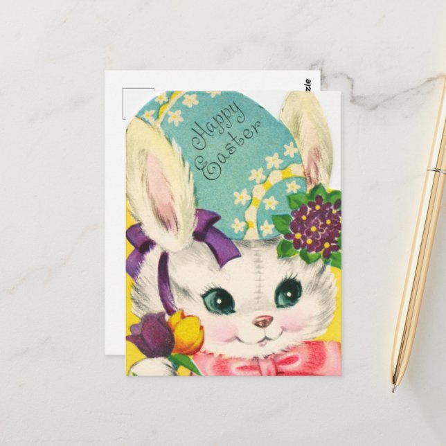 cute retro vintage Easter bunny Postcard (Front/Back In Situ)
