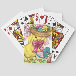 Cute retro vintage Easter chick Playing Cards