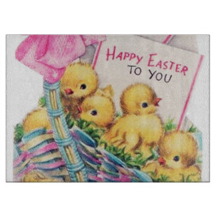 Cute retro vintage Easter chicks Cutting Board
