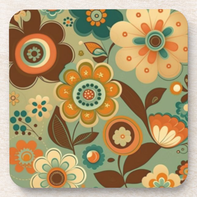 Cute retro vintage flowers coaster (Front)