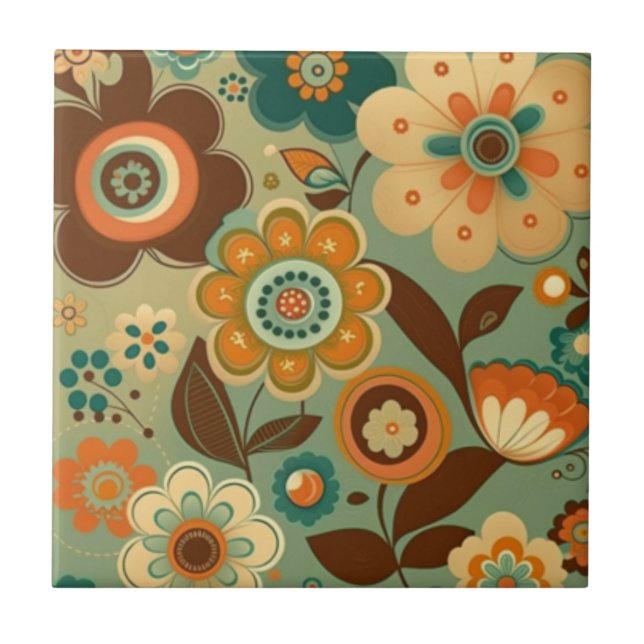 Cute retro vintage flowers tile (Front)