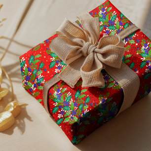 Cute retro vintage green leaves holidays wrapping paper