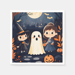 Cute Retro Vintage Halloween Kids Ghost Pumpkin Napkin