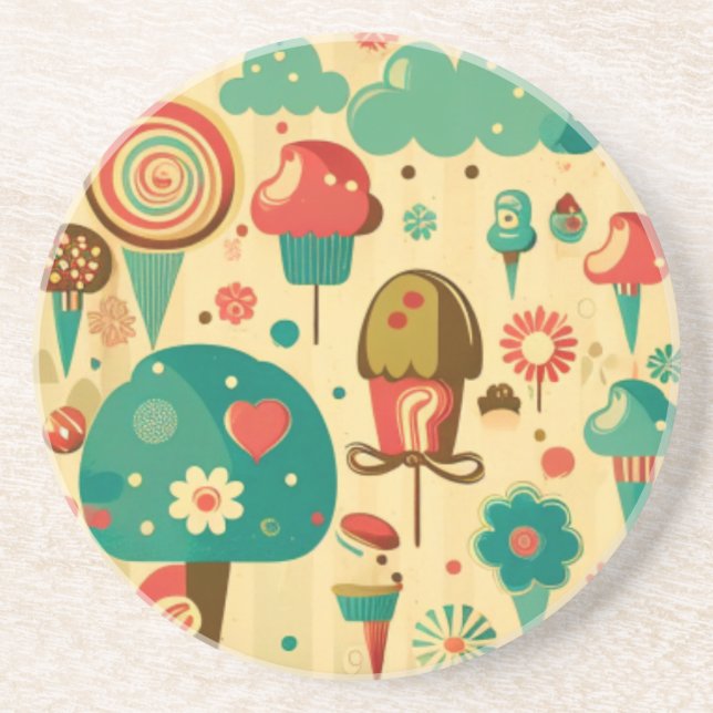 Cute retro vintage ice creams coaster (Front)