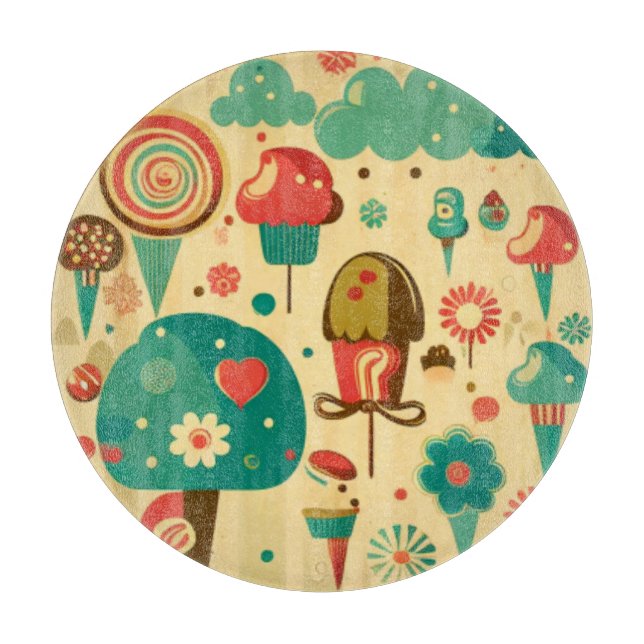 Cute retro vintage ice creams cutting board (Front)