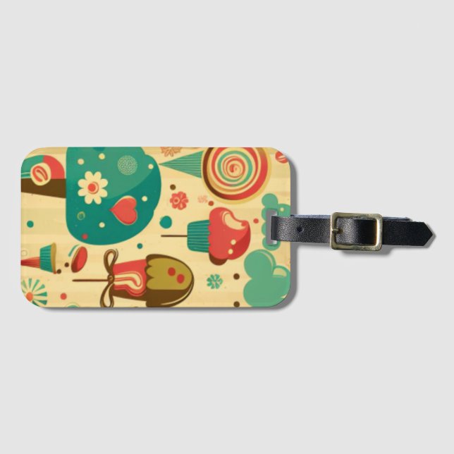 Cute retro vintage ice creams luggage tag (Front Horizontal)