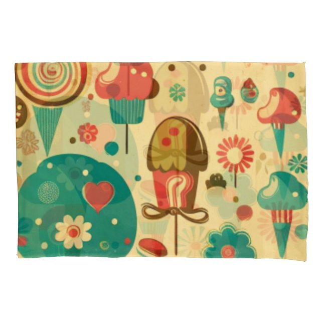 Cute retro vintage ice creams pillowcase (Front)