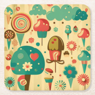 Cute retro vintage ice creams square paper coaster