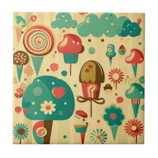 Cute retro vintage ice creams tile (Front)