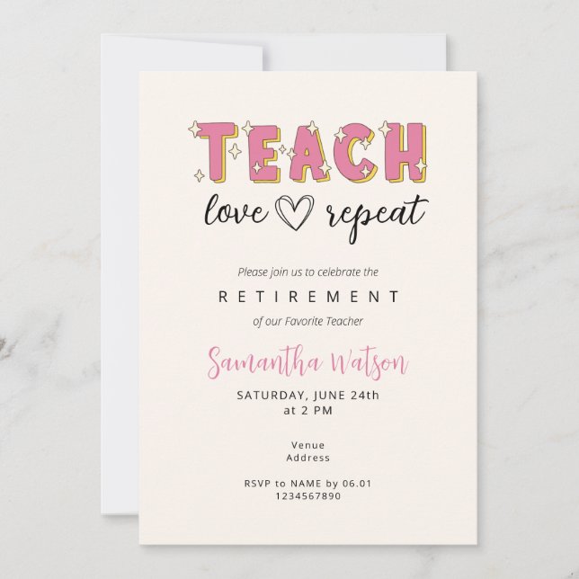 Cute Retro Vintage Invitation | teach love repeat (Front)