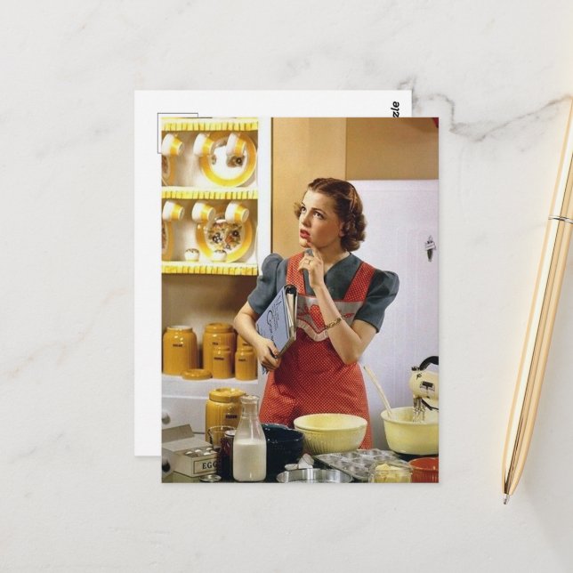 cute retro vintage kitchen lady  postcard (Front/Back In Situ)