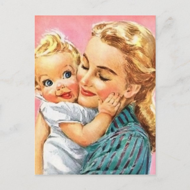 Cute retro vintage Mum and Baby Holiday Postcard (Front)
