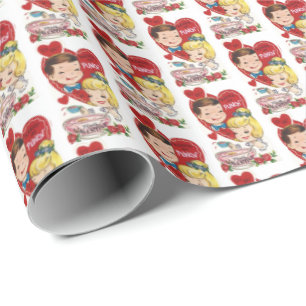 cute retro vintage punch Valentine Wrapping Paper