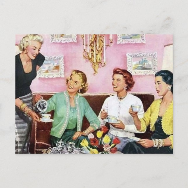 Cute retro vintage serving coffee holiday postcard (Front)