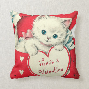 Cute retro vintage Valentine cat Holiday decor Cushion