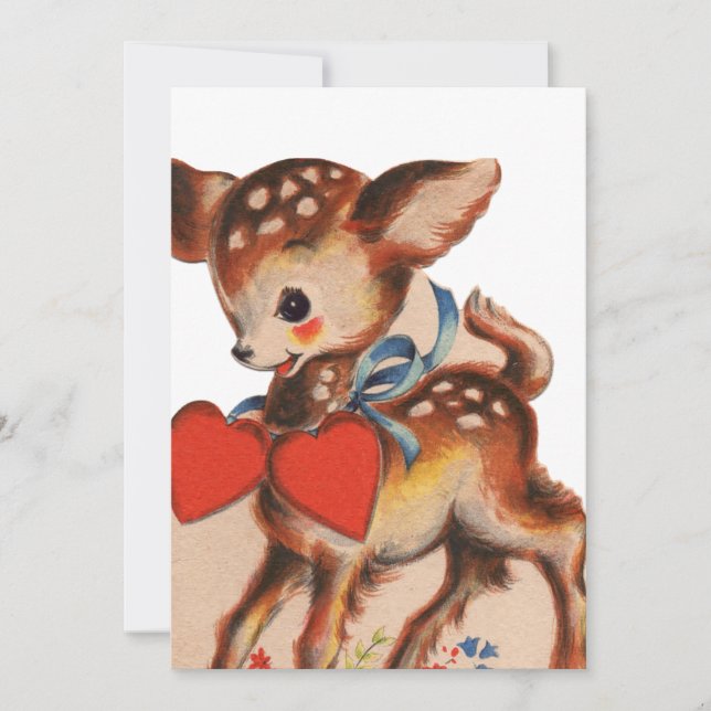 Cute retro vintage Valentine deer Holiday Card (Front)