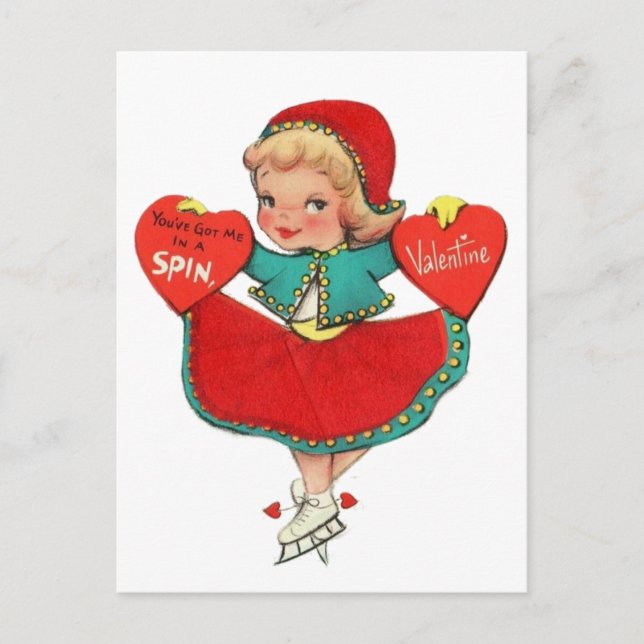 Cute retro vintage Valentine girl Holiday Postcard (Front)