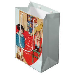 Cute retro vintage Valentine kid couple Medium Gift Bag