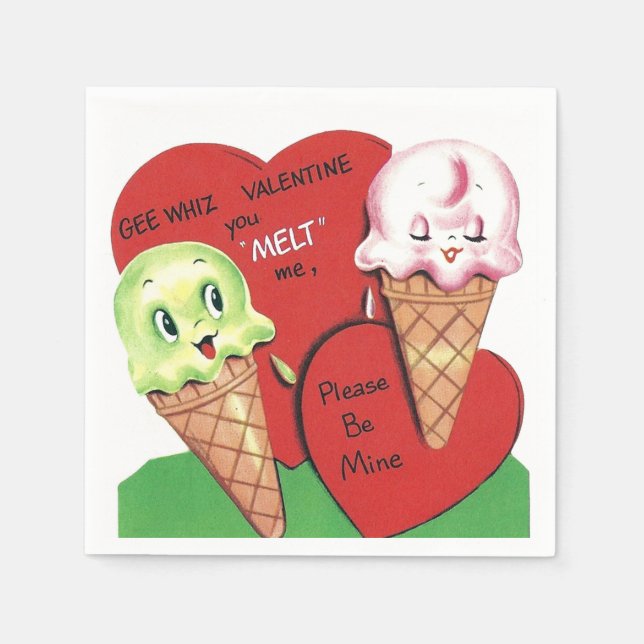 Cute retro vintage Valentine party ice cream Napkin (Front)