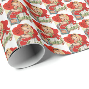 cute retro vintage Valentine party Wrapping Paper