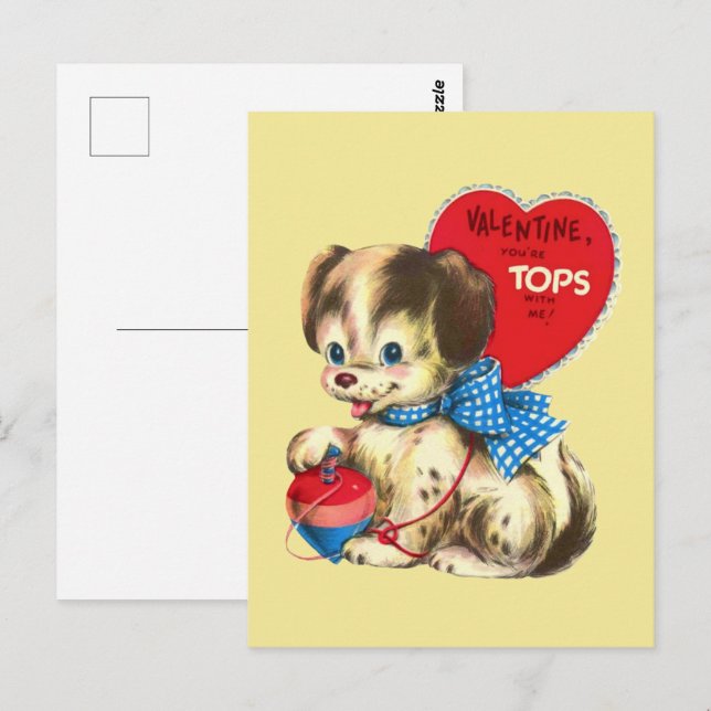 cute retro vintage Valentine puppy Holiday  Postcard (Front/Back)