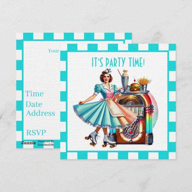 Cute retro waitress party  invitation (Front/Back)