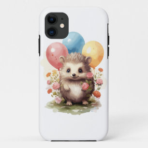 Cute Retro Watercolor Hedgehog with Balloons Case-Mate iPhone Case